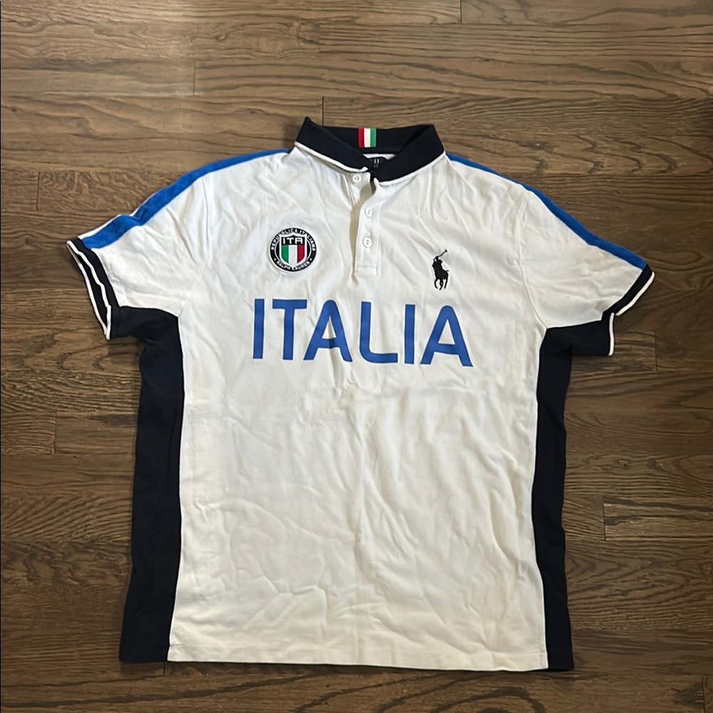 Polo by Ralph Lauren White and Blue Italia Men's Polo Shirt